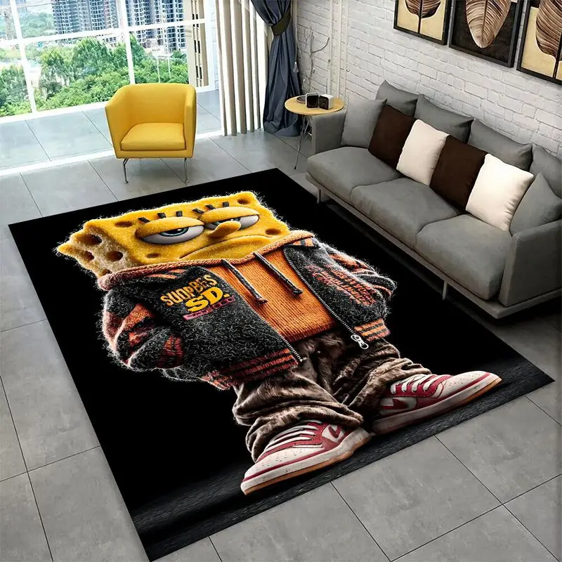 Cute S-SpongeBob Cartoon Non-Slip Area Rug for Living Room,Bedroom,Playroom,Soft Carpet Floor Mat Home Decor Rug Kids Room Gift