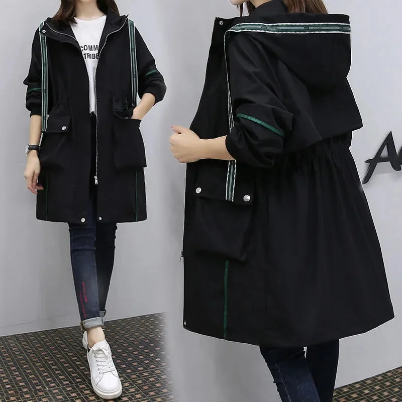 Chaqueta de cola de milano con capucha para mujer, rompevientos de gran tamaño con forro, informal, con cremallera, estilo coreano, primavera y