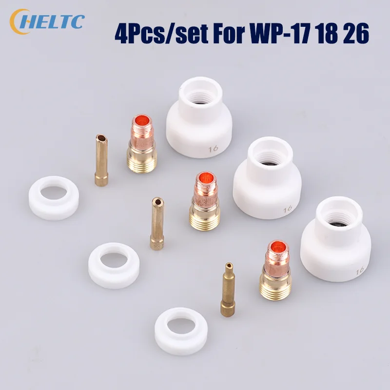 4Pcs TIG Welding 1.6/2.4/3.2mm White Ceramic Nozzle Alumina Cup Kit Torches WP17 18 26 Stubby Collets Body Gas Lens Set