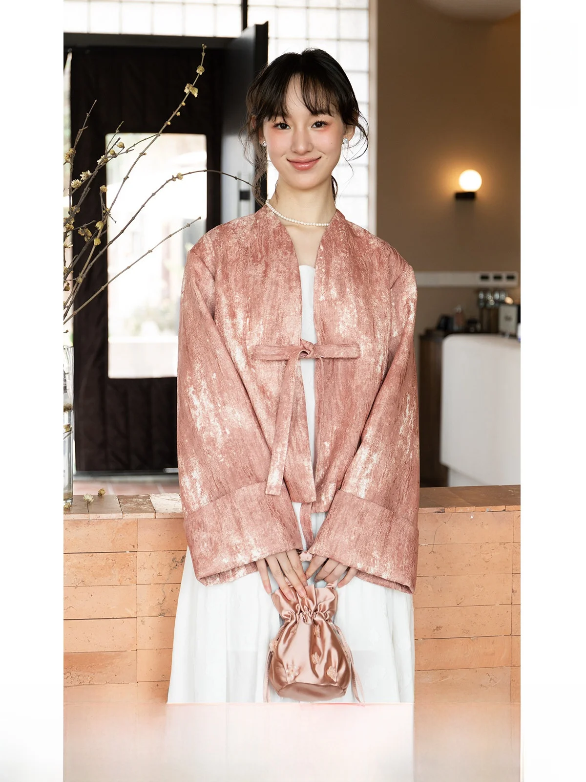 

BUD 2025 Spring New Retro Chinese Sle ort Coat Women's Belted Jaet Loose Fit Thin Material Ladies Faion