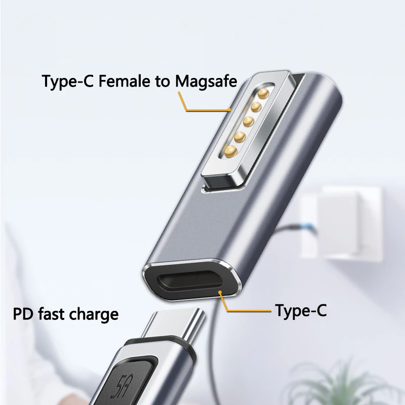 Adaptateur pour MacPleMagsafe 1, Magsafe 2, câble magnétique de type C pour MacPlePro Air USB C femelle, convertisseur de prise de charge rapide