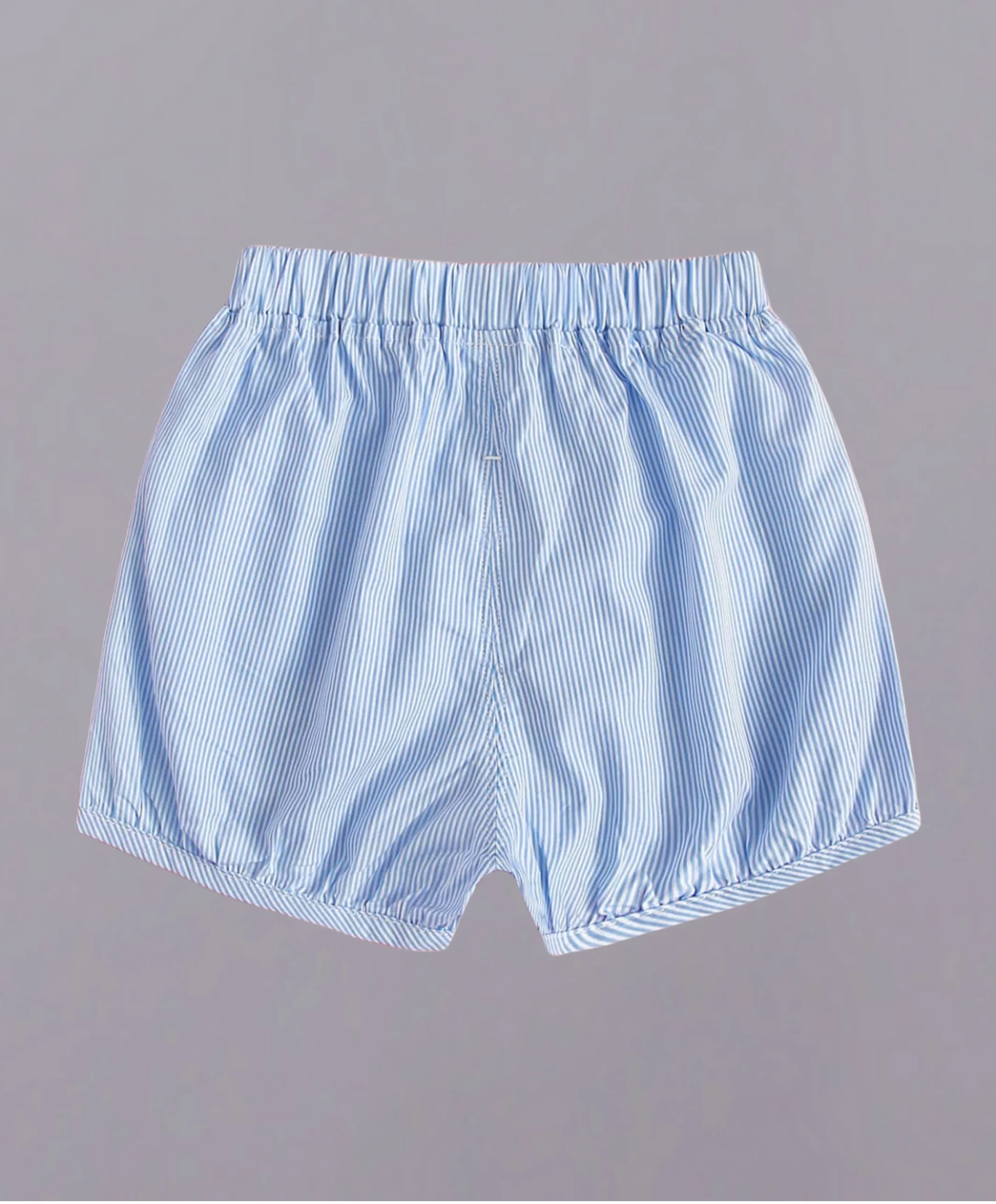 Girls' summer blue and white striped casual shorts - comfortable elastic belt design