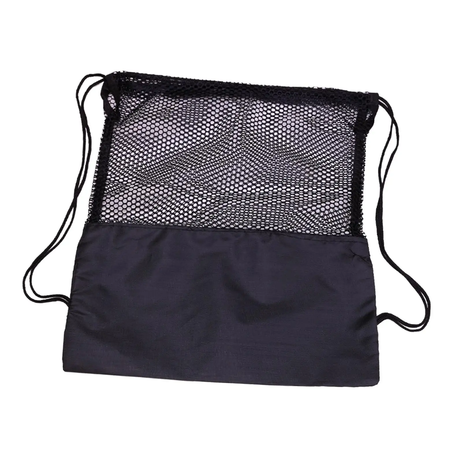 Drawstring Backpack Black Oxford Cloth Handbag Mesh Fabric Durable Basketball Mesh Bag for Football Swimming Soccer Rugby