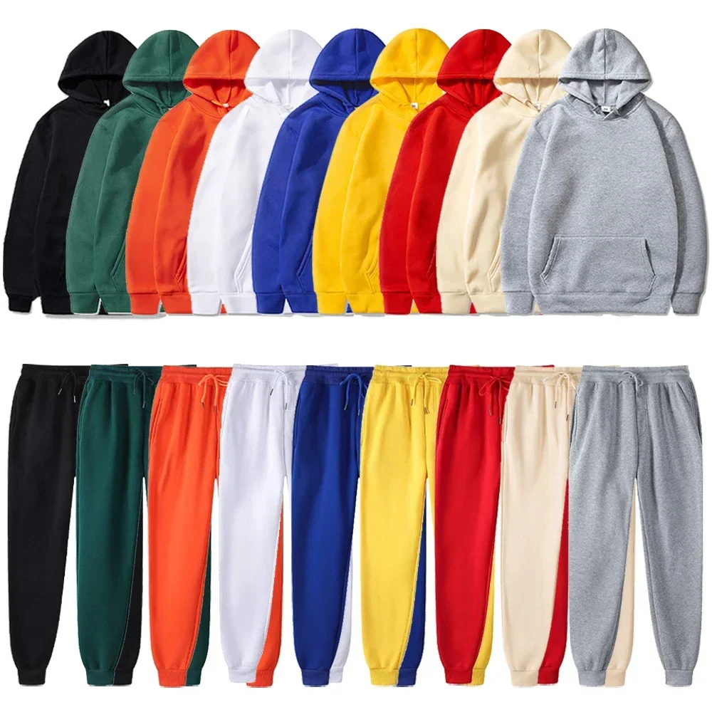 Basic Fleece Hoodies And Sweat Pants Set Men Jogger Set Wholesale Track Suit Sportswear Tracksuits Unisex Ensemble Jogging Homme