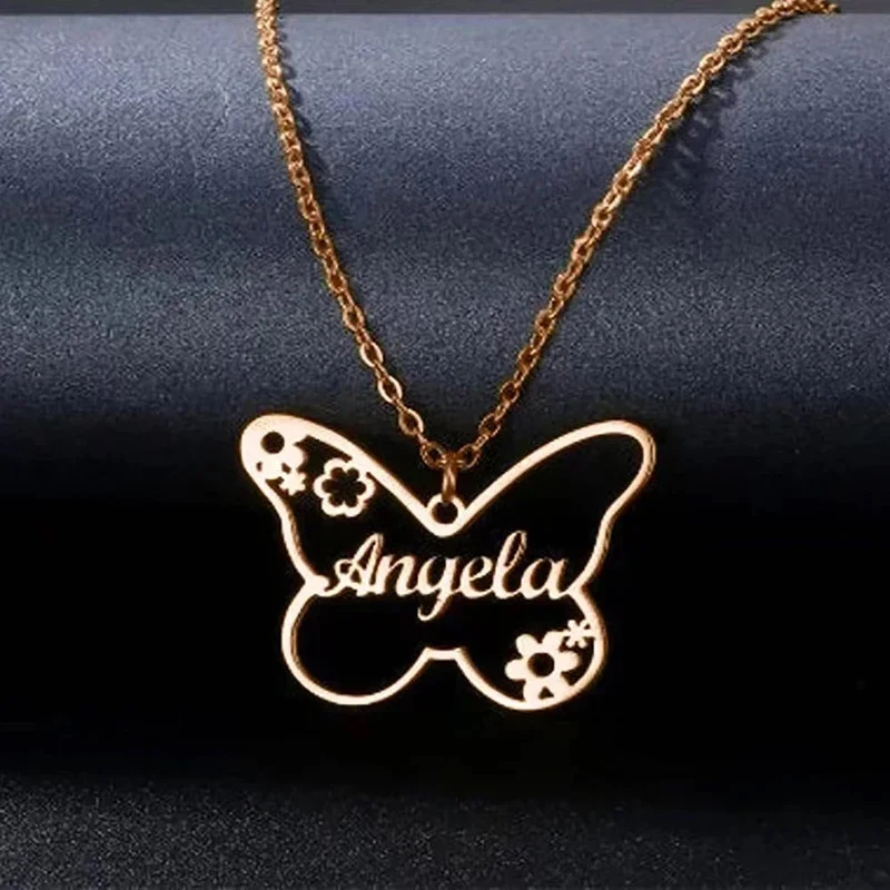 Custom Butterfly Name Stainless Steel Necklace Personalized Letter Gold Choker Pendant Jewelry Gift Couple Charm Clavicle Chain