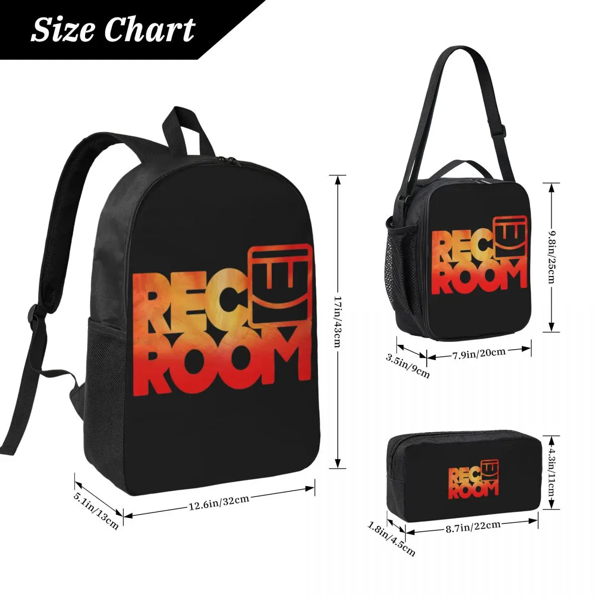 

Painted Rec Room Logo Backpack Student Boys Girls BookBag School Bag Laptop Shoulder Bags 3ps Insulated Lunch Bag Pencil Case