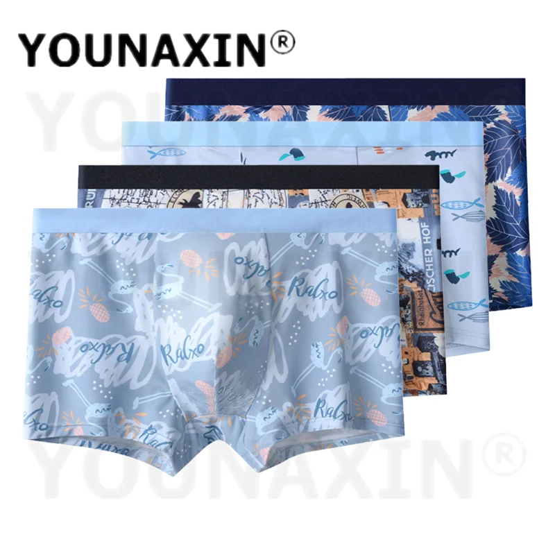 

4 Pieces Big Size Men's Underwear Ice Silk Breathable Printed Panties Undies Knickers Multiple Color L XL 2XL 3XL 4XL 5XL 6XL
