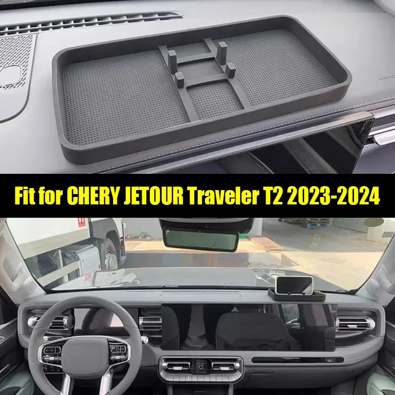 New! Car Mobile Phone Holder Storage Box Fit for CHERY JETOUR Traveler T2 2023 2024 Center Console Storage Box Silicone Anti-sli