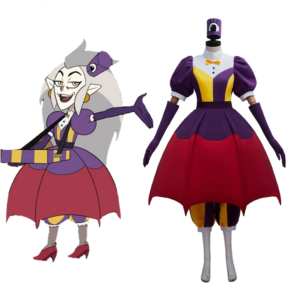 أزياء إيدالين كلوثورن التأثيرية فستان البومة النسائي باللونين الأرجواني والأحمر لحفلات الهالوين كرنفال بدلة كاملة