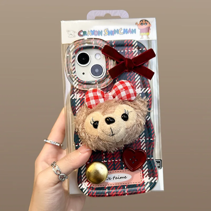 Plush Sherry Bear Suitable for Apple 16PRO Phone Case iPhone 15 Invisible Double Stand