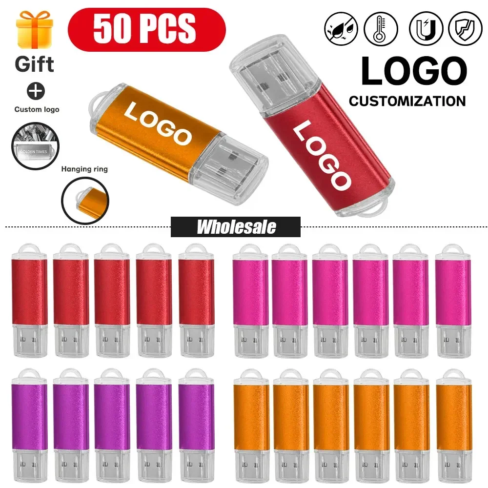 50/PCS LOT USB 2.0 Flash Drive 128GB Colorful Memory Stick 64GB Wedding Gift Pen Drive 32G 16G Pendrive Free Custom Logo