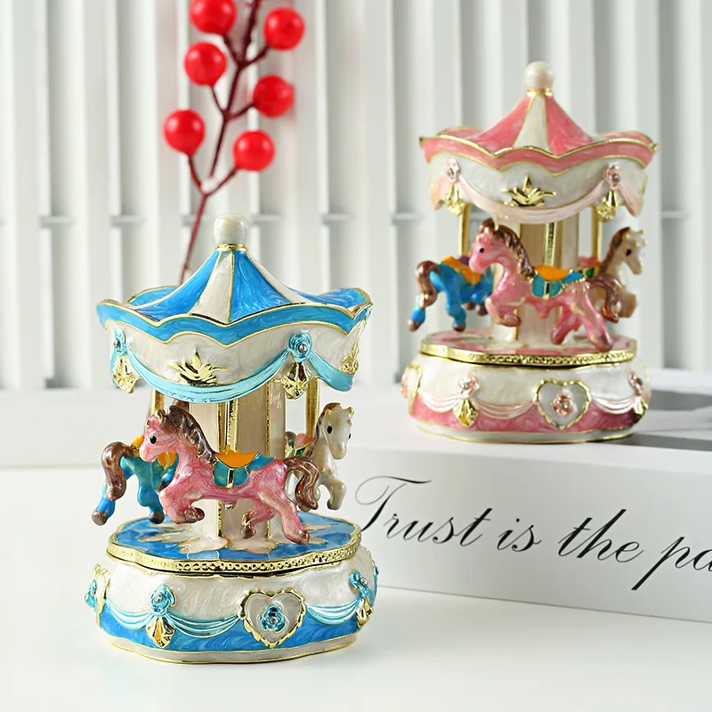 Enamel Colors Jewelry Box Merry-go-round Storage Box Wedding Ring Box Desktop Ornament Carousel Gift Home Accessories Decor