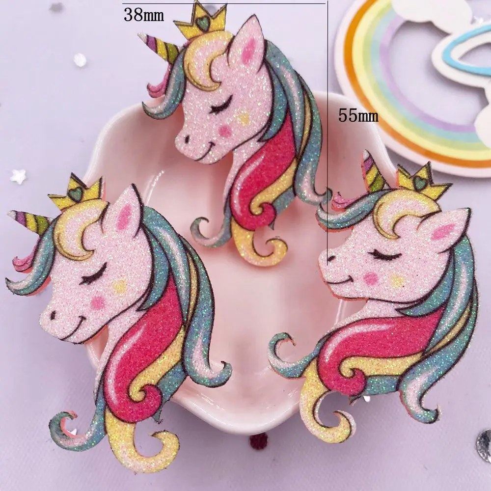 10 pezzi di tessuto in feltro glitterato non tessuti arcobaleno Kawaii unicorno applique toppa da cucito fai da te decorazioni natalizie accessori