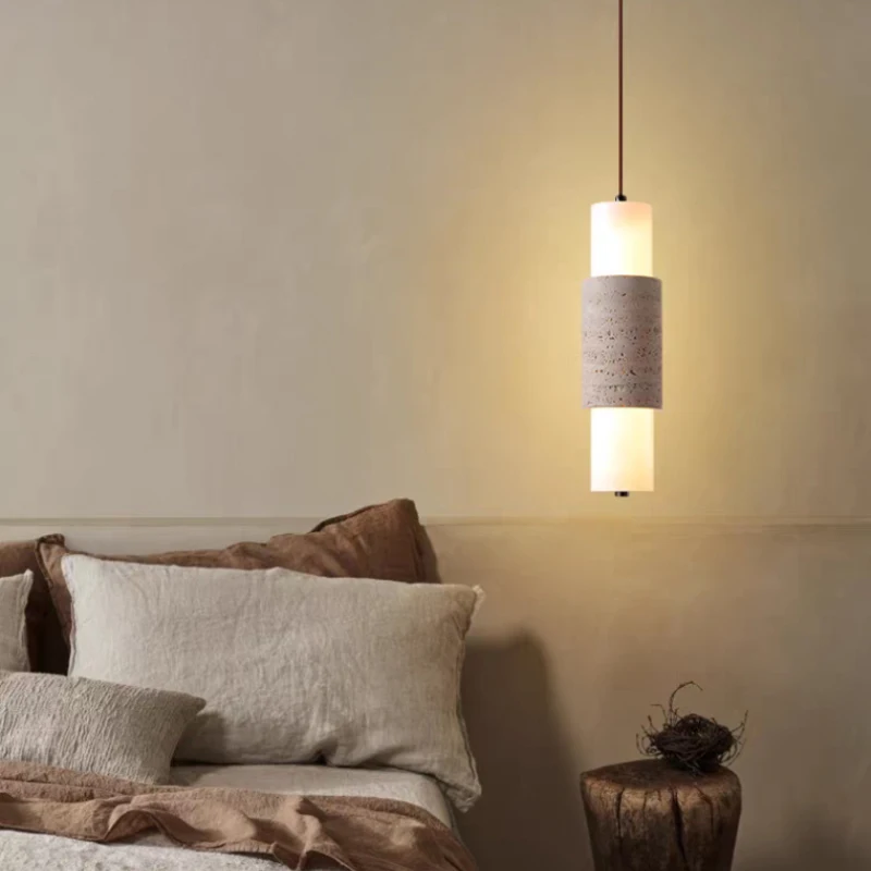 

Minimalist LED Pendant Lamp Real Stone White Acrylic Bedroom Kitchen Coffee Shop Hanging Light Fixtures Dimmable