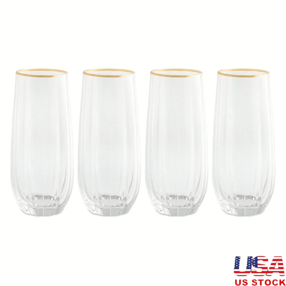 

4-Piece Stemless Flute Glass Set Elegant Scalloped Design High-Quality Durable Dishwasher Safe Ideal Home Bar Kitchen Special