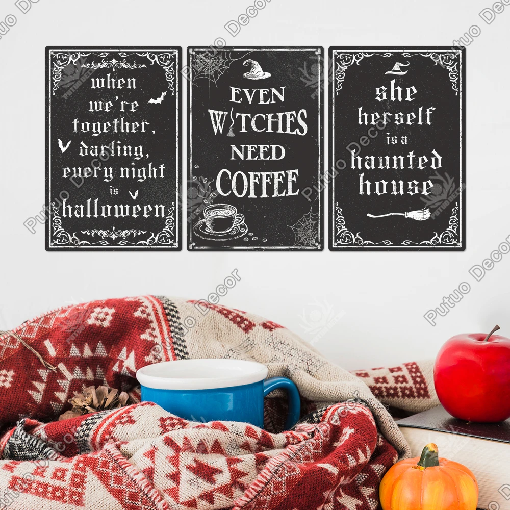 Putuo Decor Happy Halloween Vintage Metal Tin Sign,Wall Art Decor for Home Coffee Shop Cafe Office, 7.8 X 11.8 Inches Gifts