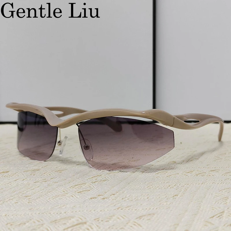 Y2K الشرير القط العين شبه بدون شفة النظارات الشمسية النساء الرجال 2025 العلامة التجارية الفاخرة تصميم ظلال الموضة العصرية نظارات هندسية للسيدات #3