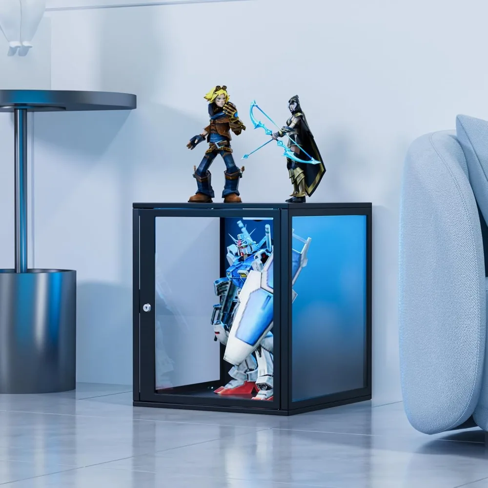 

Display Cabinet with Lock, 1 Pack Lego Display Shelves with Adjustable 9 Color Lights, Figurines Acylic Display Case for Collect