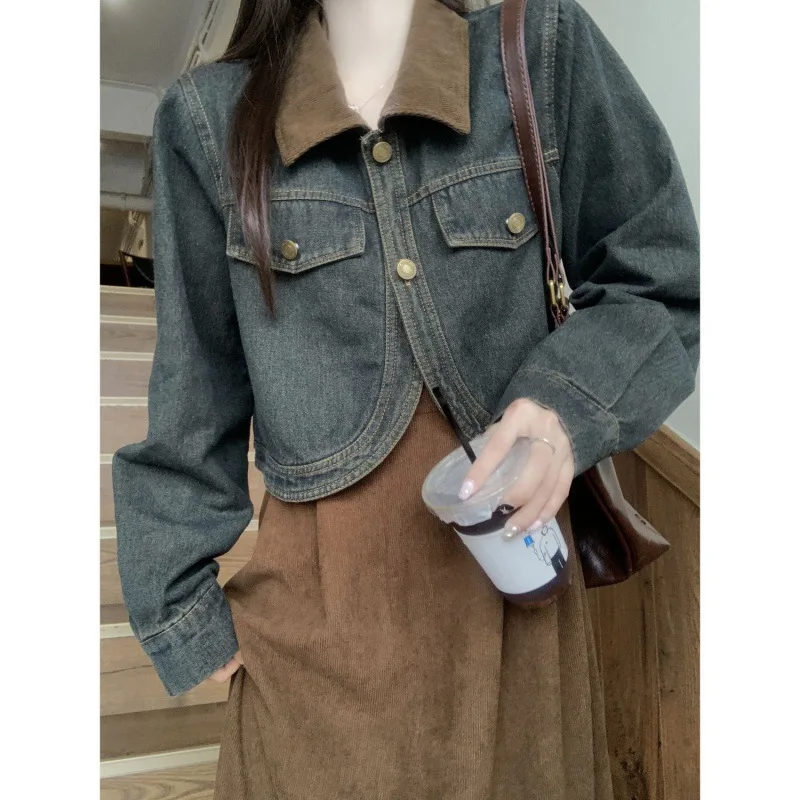 

Retro Cowboy Coat Women 2024 New Autumn Maillard Wearing Short Cardigan Casual Jacket