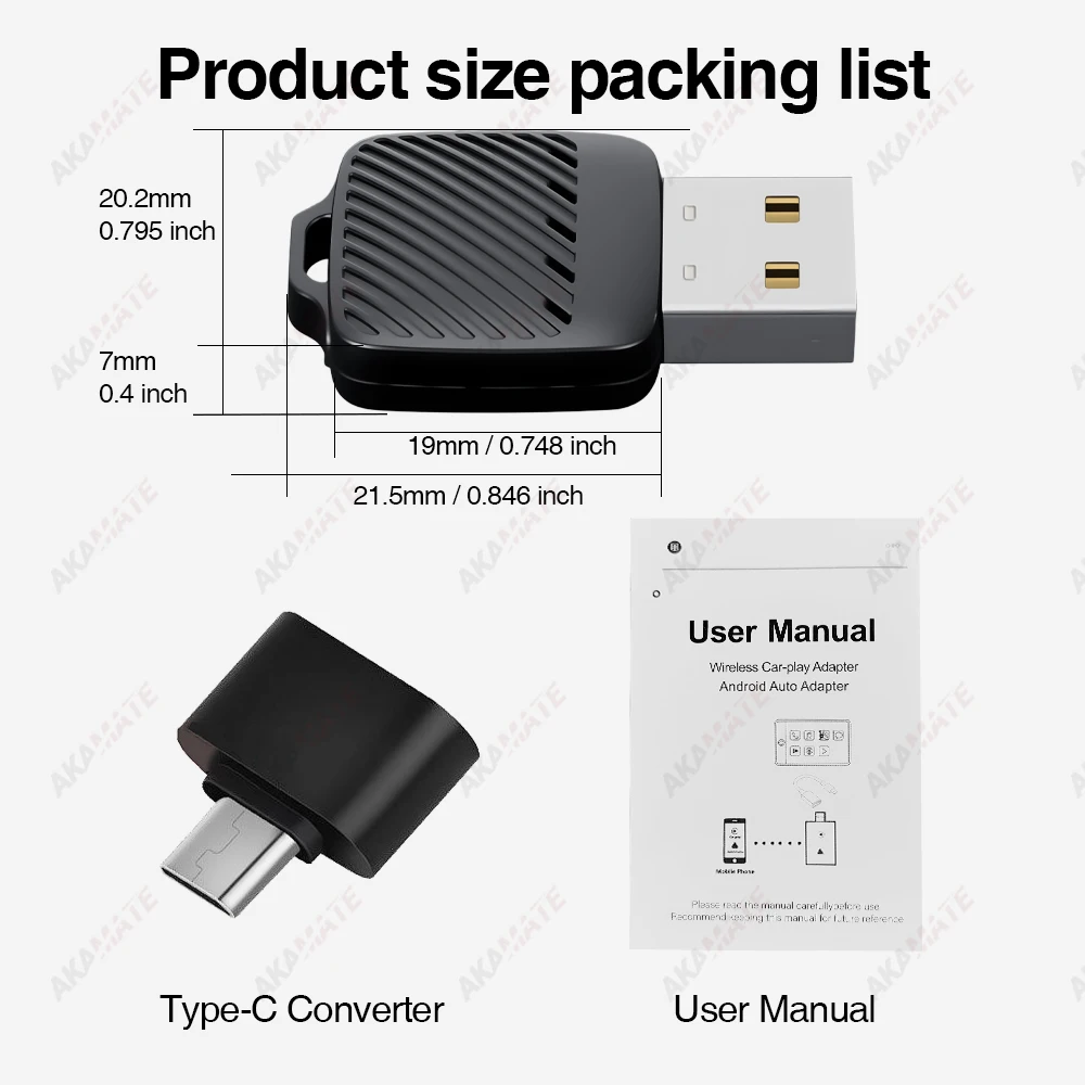 Мини-беспроводной адаптер CarPlay для оригинального автомобильного радиоприемника, проводной CarPlay Android Auto к беспроводному Plug and Play Type-C USB