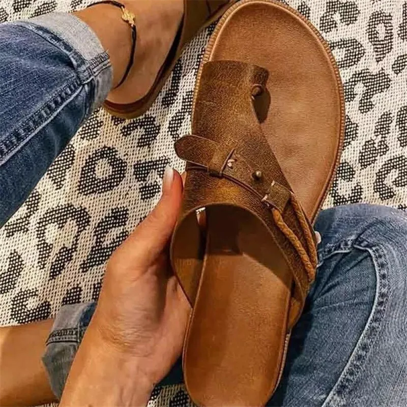 

Сандалии в стиле ретро, женская летняя пляжная повседневная обувь, нейтральные сандалии-гладиаторы на плоской подошве, уличные женские тапочки с открытым носком, большой размер