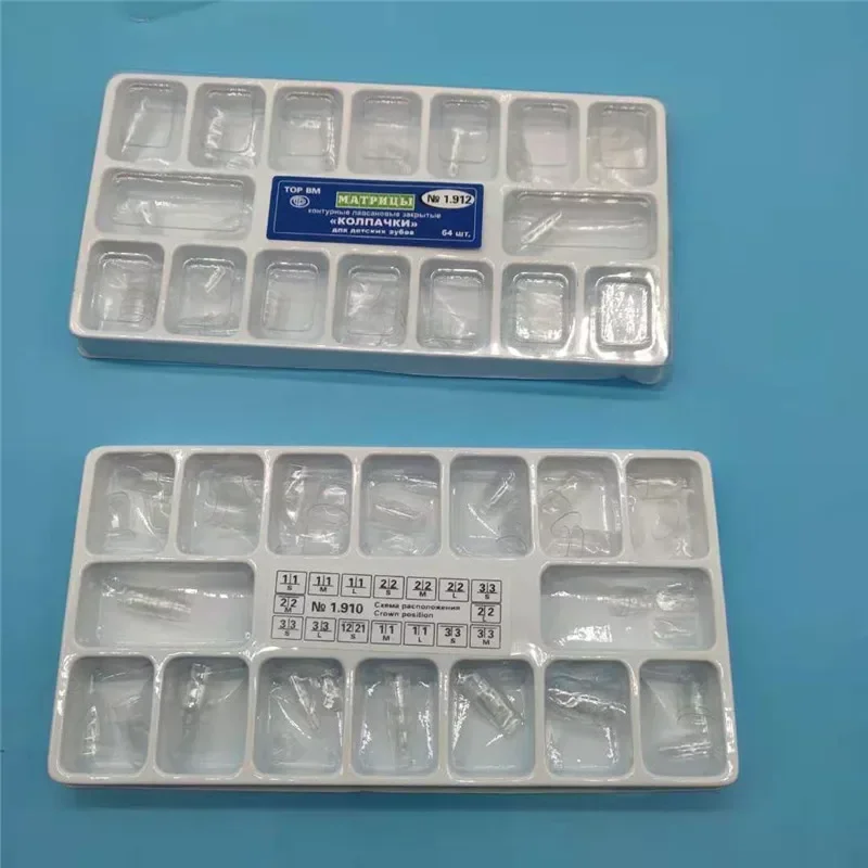 64pcs/Box Dental Transparent Crowns Adult Kids Dentist Kit 1.910/1.912 Temporary Preformed Posterior Pre-crown Matrices Matrix