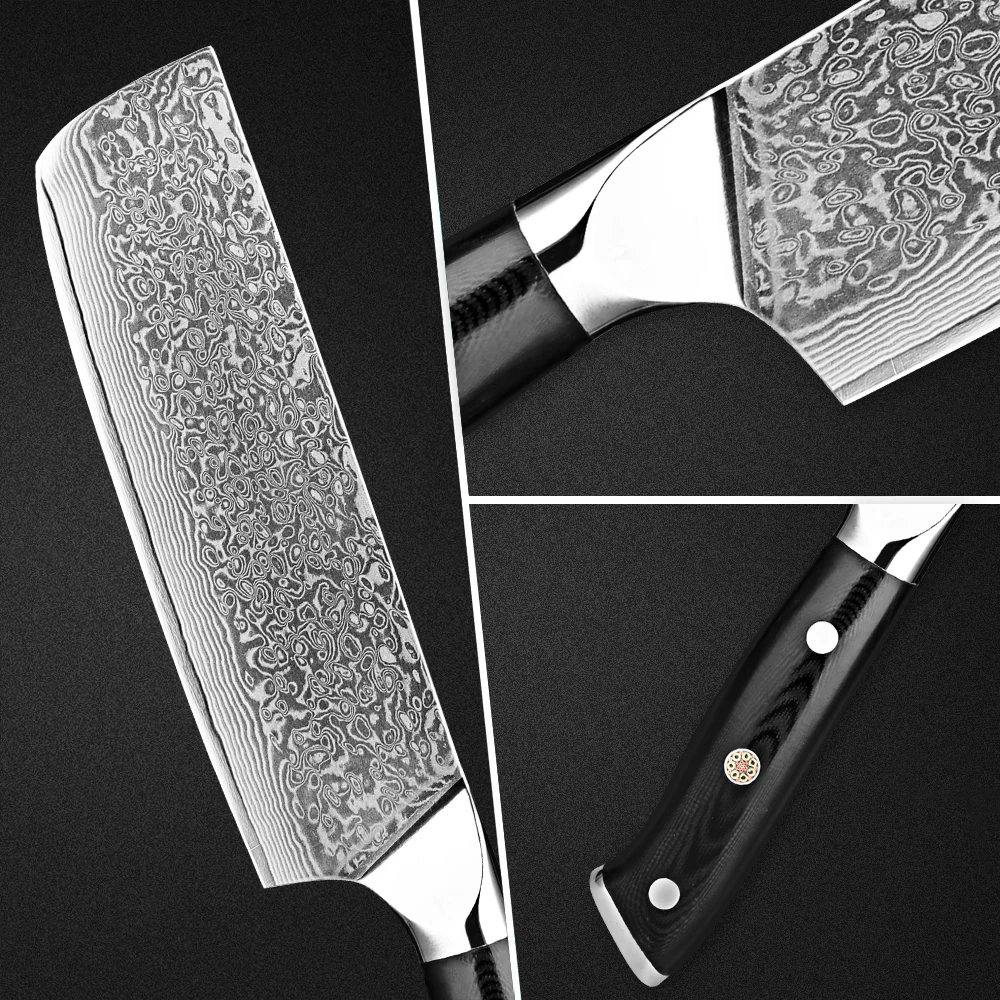 Damascus Nakiri Knife 7Inch Japanese Damascus 67layers VG10 steel Knife Ultra Sharp Kitchen Vegetable Knife Ergonomic G10 Handle