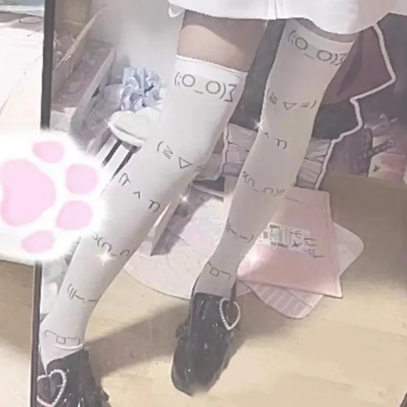 White Graffiti Letter Print Long Socks Harajuku Over Knee Thigh High Stockings Y2K Cosplay Cute Socks Kawaii