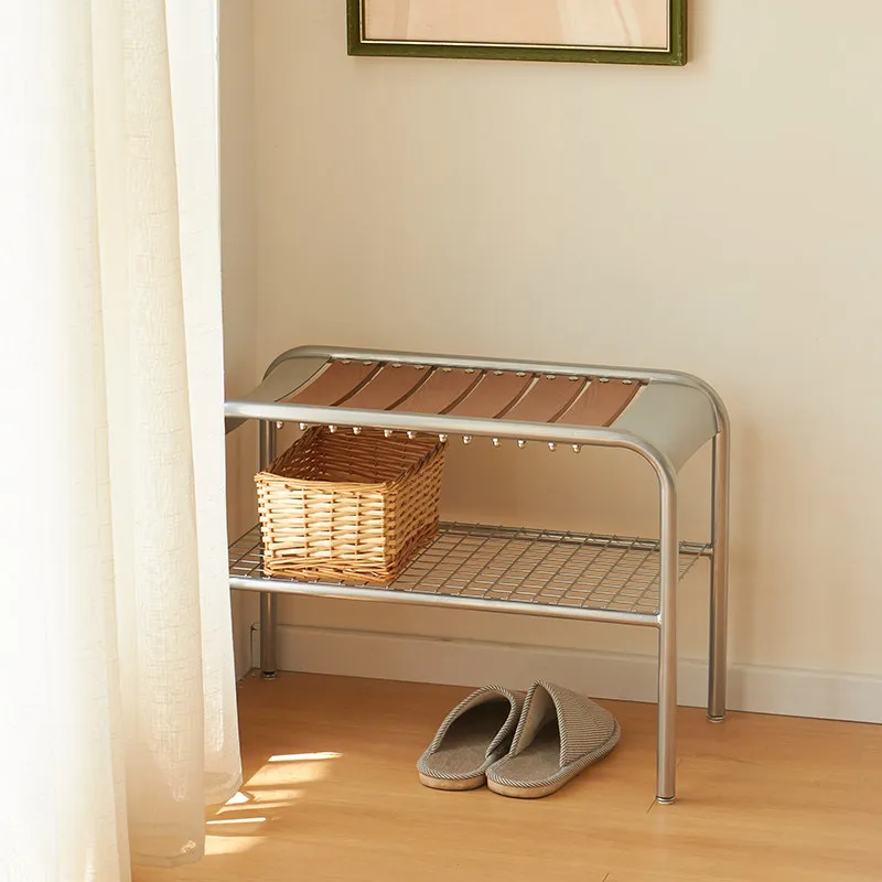 Home entrance shoe stool retro light luxury stainless steel color entrance stool