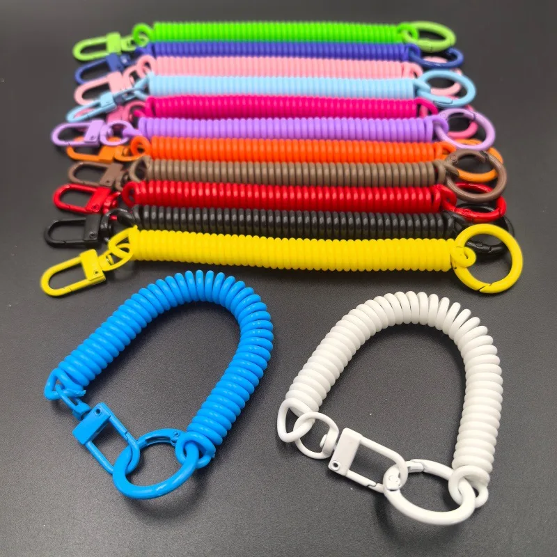 Colorful Stretchy Spring Coil Keychain Spiral Wristlet Lanyard Swivel Clasp For Gym Office Locker Key Wallet Bag Accessories