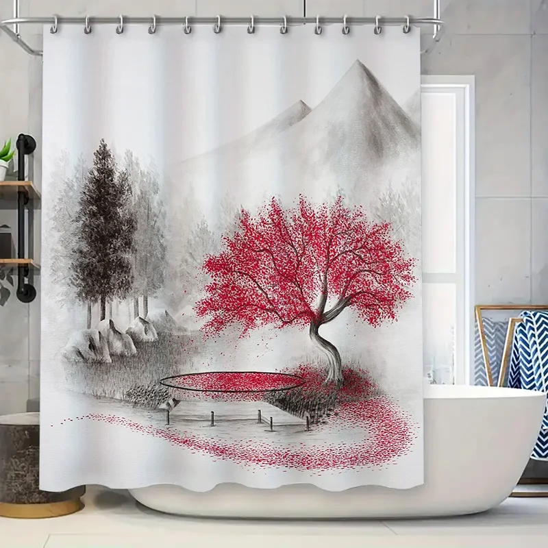 

Nature Tree Shower Curtain Botanical Forest Landscape Tapestry Backdrop Home Decor Artistic Floral Bathroom Curtain Vintage Wall