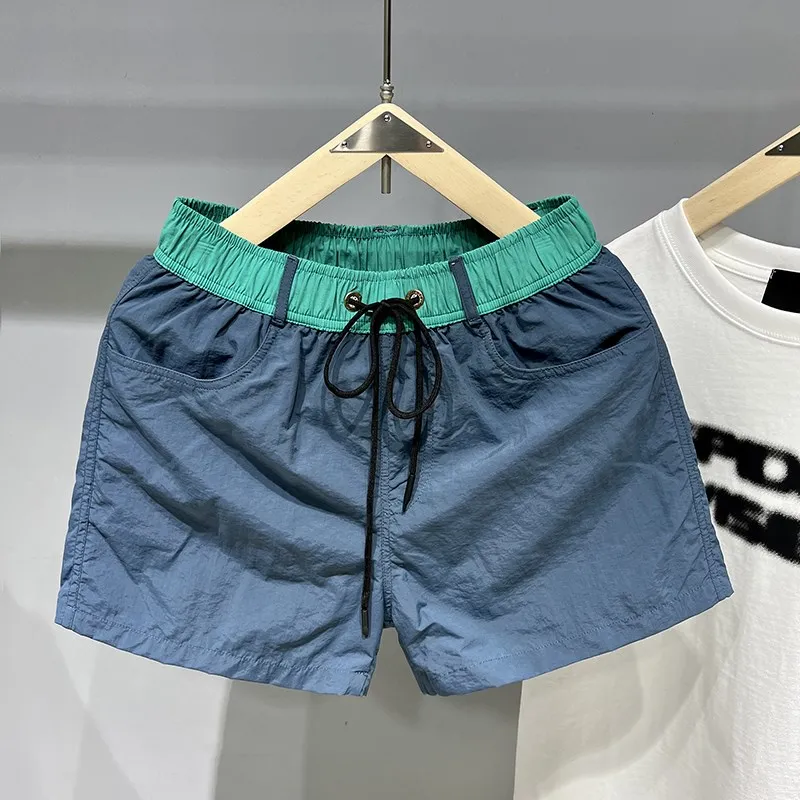 

Мужские повседневные спортивные шорты для бега, быстросохнущие, с внутренними трусами, пляжные шорты, с цветными вставками, с поясом, плавки, дышащие, для летней носки