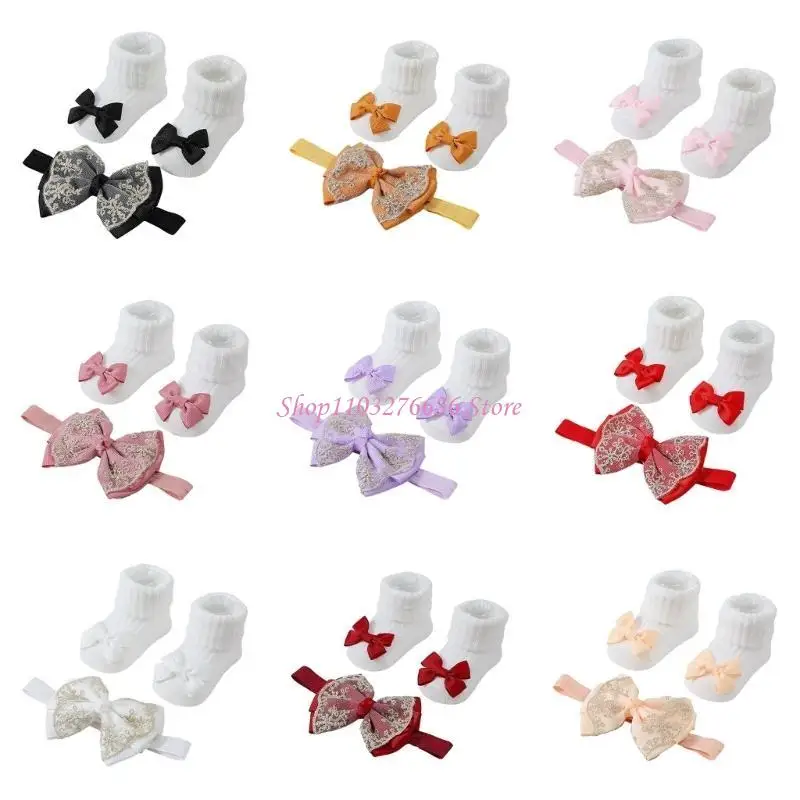 

R6FD Baby Knitted Socks Headwear Princess Baby Girl Headband Socks Fashionable Hair Accessories for Infants & Babies