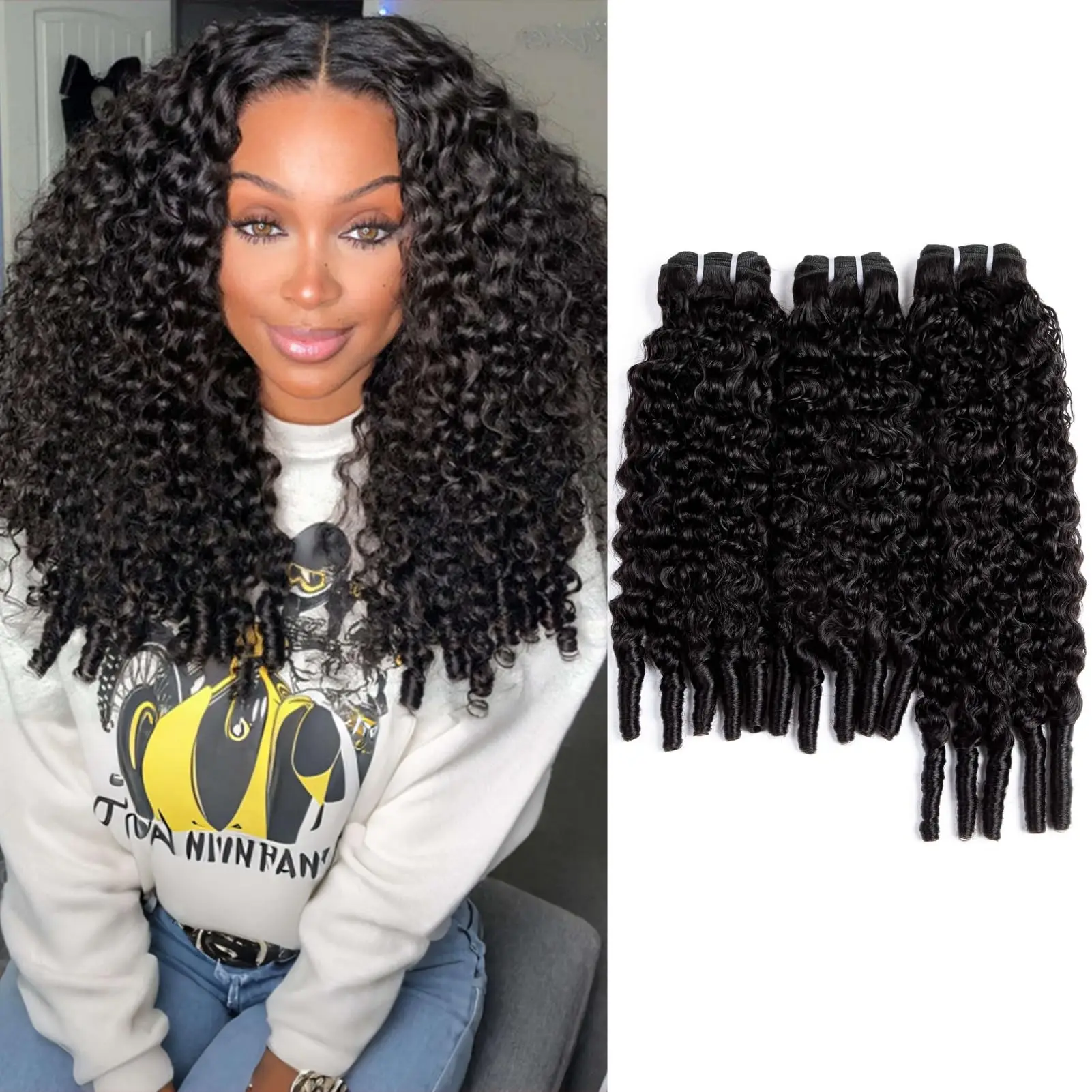 Smilegirl 15A Burmese Curly Hair Bundles Burmese Virgin Raw Human Hair Bundles Unprocessed Weaving Water Wave Curly Hair Extensions 40Inch