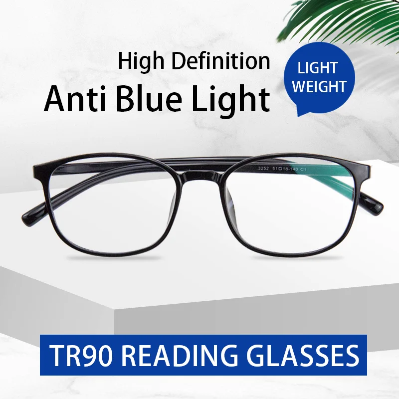 

Lightweight TR90 Reading Glasses Hard Resin Lens Flexible Rectangle Magnifying Presbyopic Eyeglasses Anti-Blue Light Readers