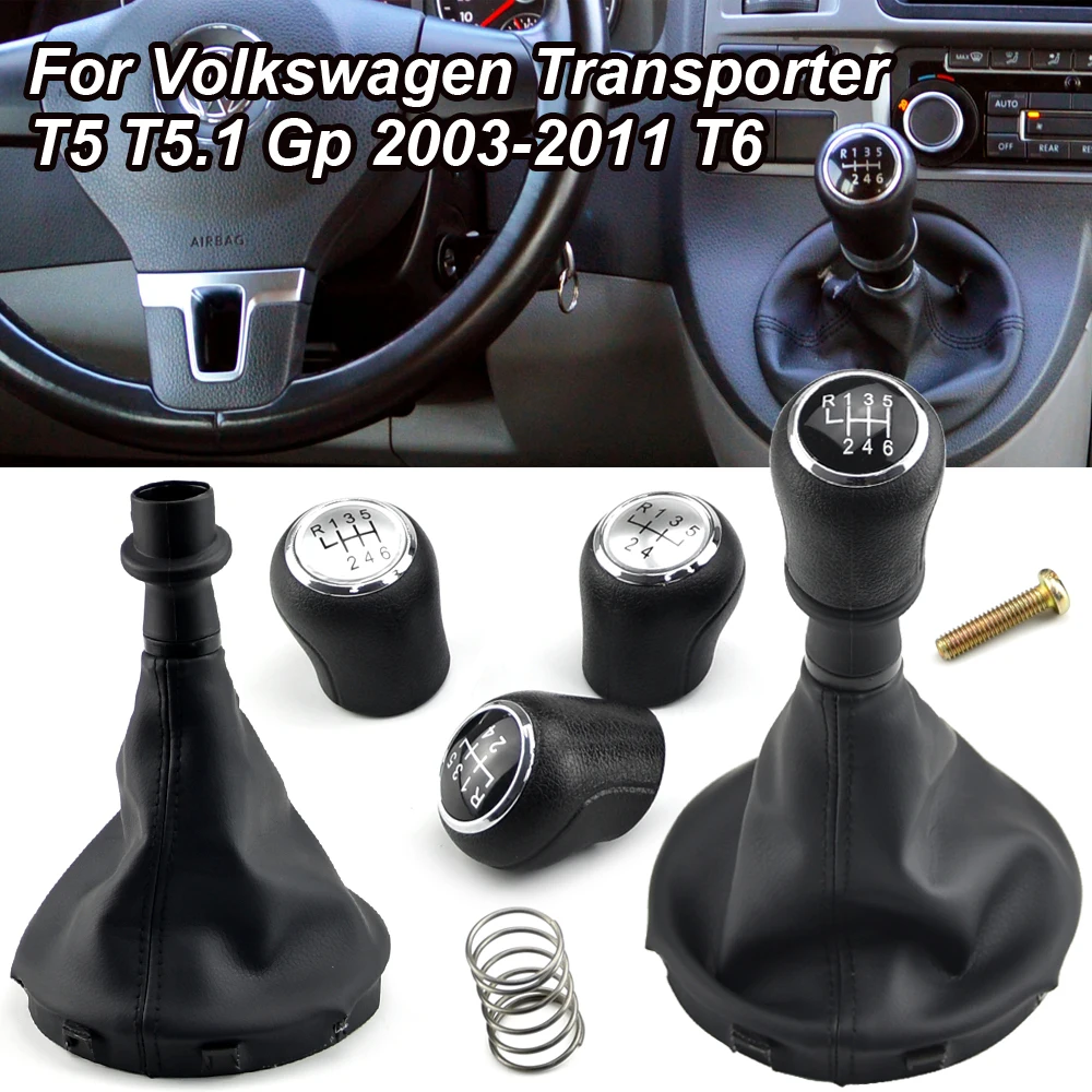 For VW Transporter Multivan Caravelle T5 2003 2004 2005 2006 2007 2008 2009 2010 Car 6 Speed Gear Stick Shift Knob Leather Boot