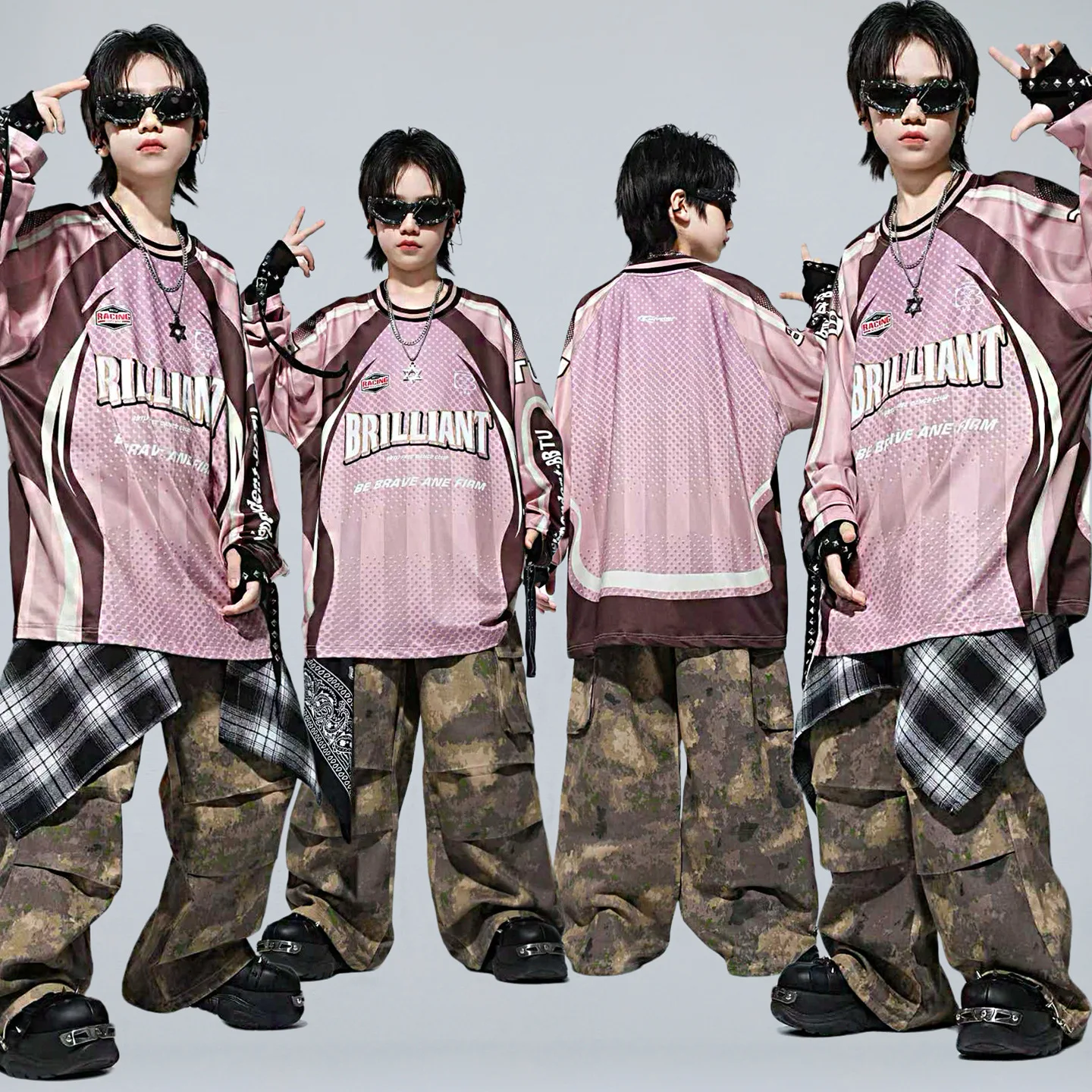 

Свободный розовый свитшот в стиле хип-хоп для девочек, камуфляжные штаны-карго, детская уличная одежда для уличных танцев, комплекты одежды для современных джазовых танцев