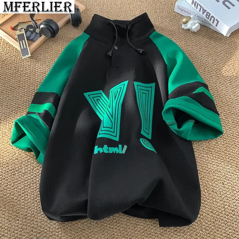 

autumn spring men plus size 7XL sweatshirt hooded hoodies patchwork letter fashion sports coat