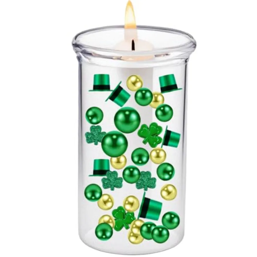 

12066 PCS St. Patrick's Day Vase Filler Decorations - Gold Green Floating St. Patricks Day Pearls - Acrylic Plastic Shamrock Cl