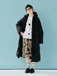 IMAKOKONI Original Design Lace Splicing Medium Long Sleeve Winter Warm Down Jacket 244900