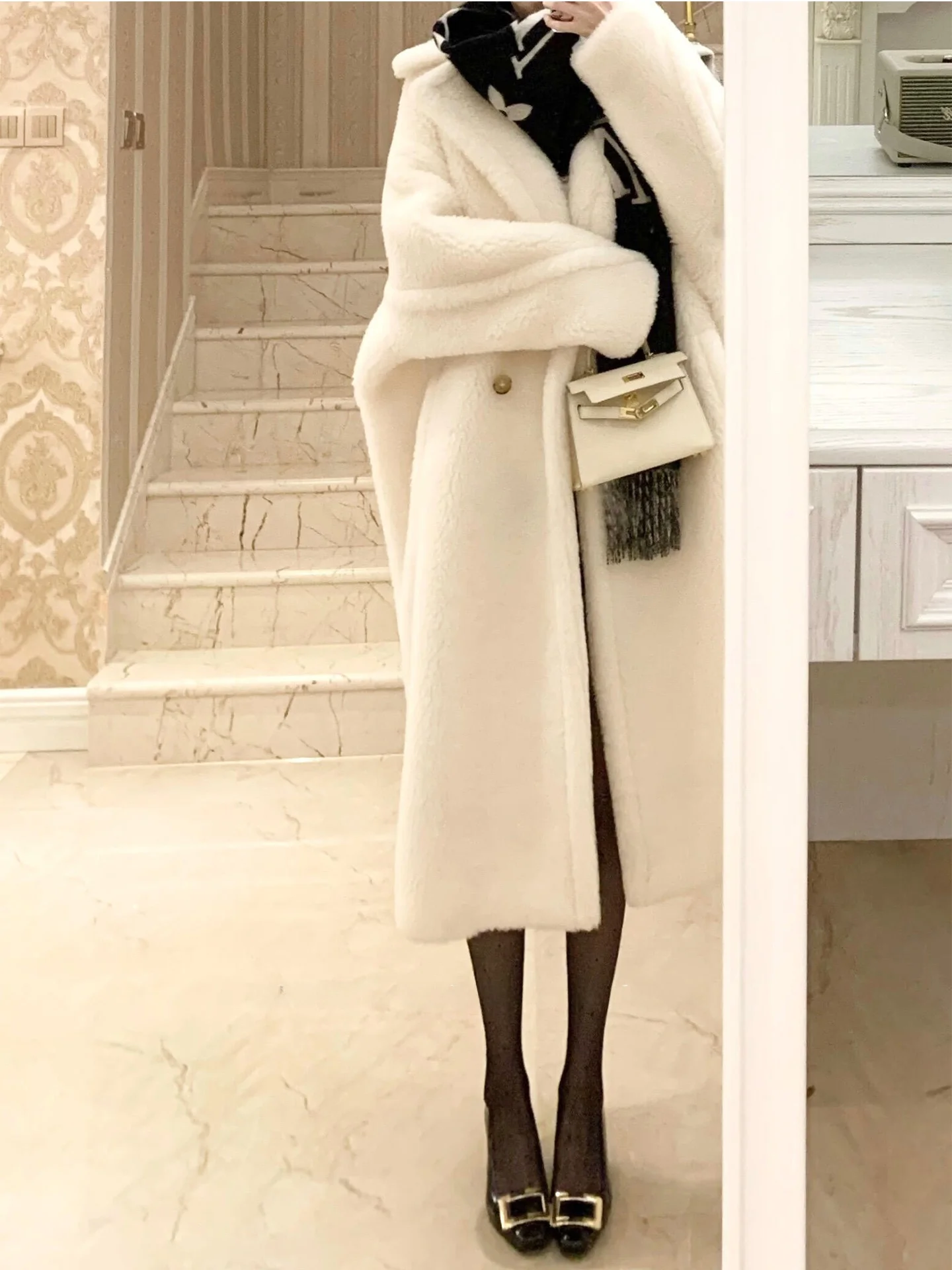 

Элитное женское пальто-плюшевый медвежонок с длинным меховым воротником, экологичное, из кожи и меха, утепленная верхняя одежда