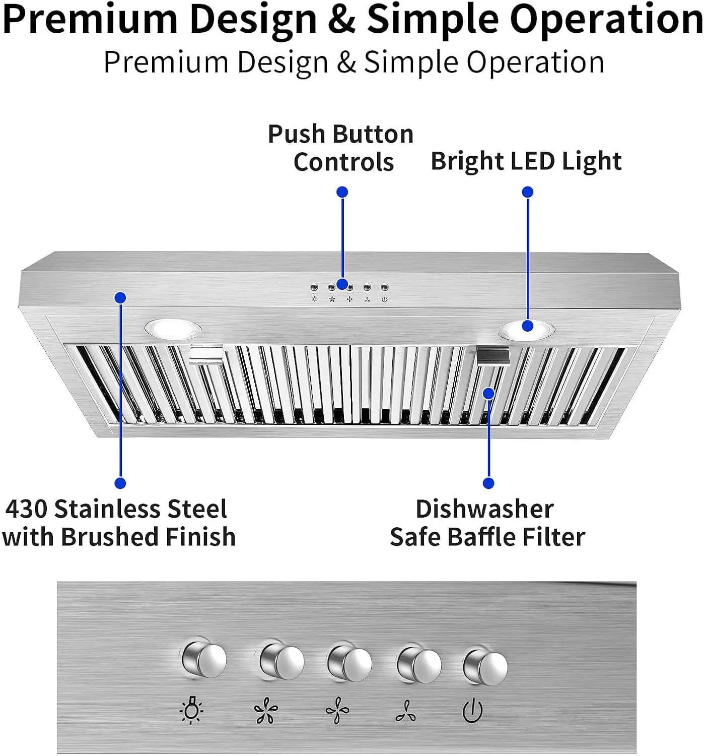 Under Cabinet Range Hood 30 Inch with 3 Way Venting,Stainless Steel Range Hood Under Cabinet Hood Ductless Convertible Duct