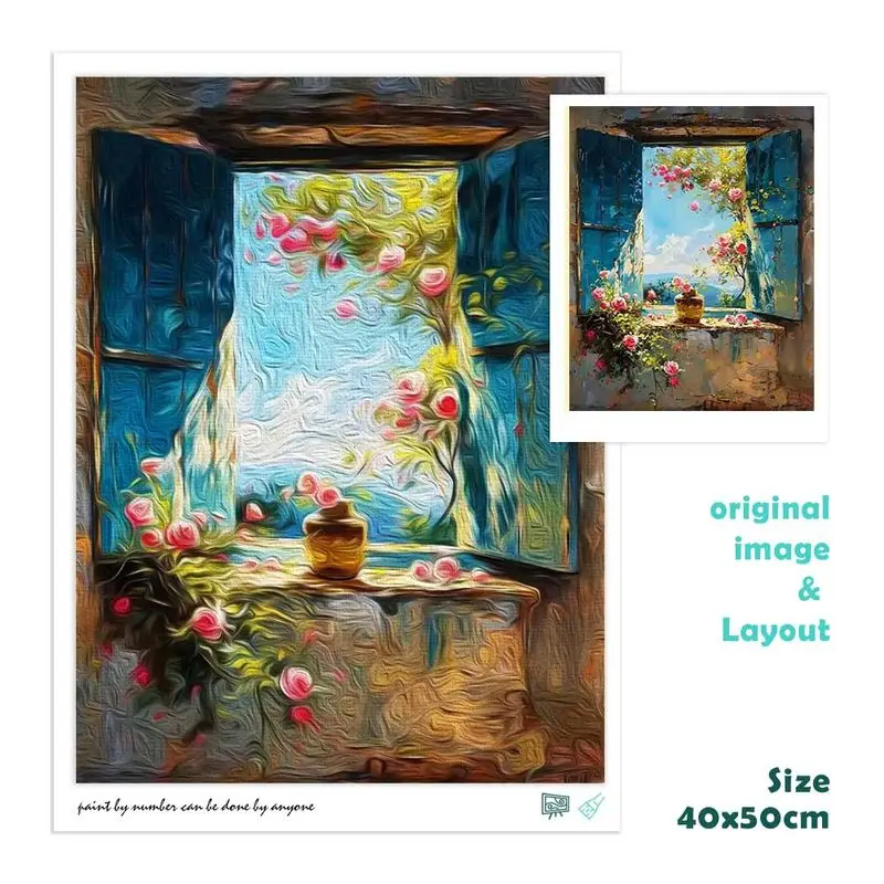 

CHENISTORY DIY Oil Painting Window Landscape 60x75cm Paint By Numbers For Adults Kits Flowers Picture Paint Home Decoration Diy