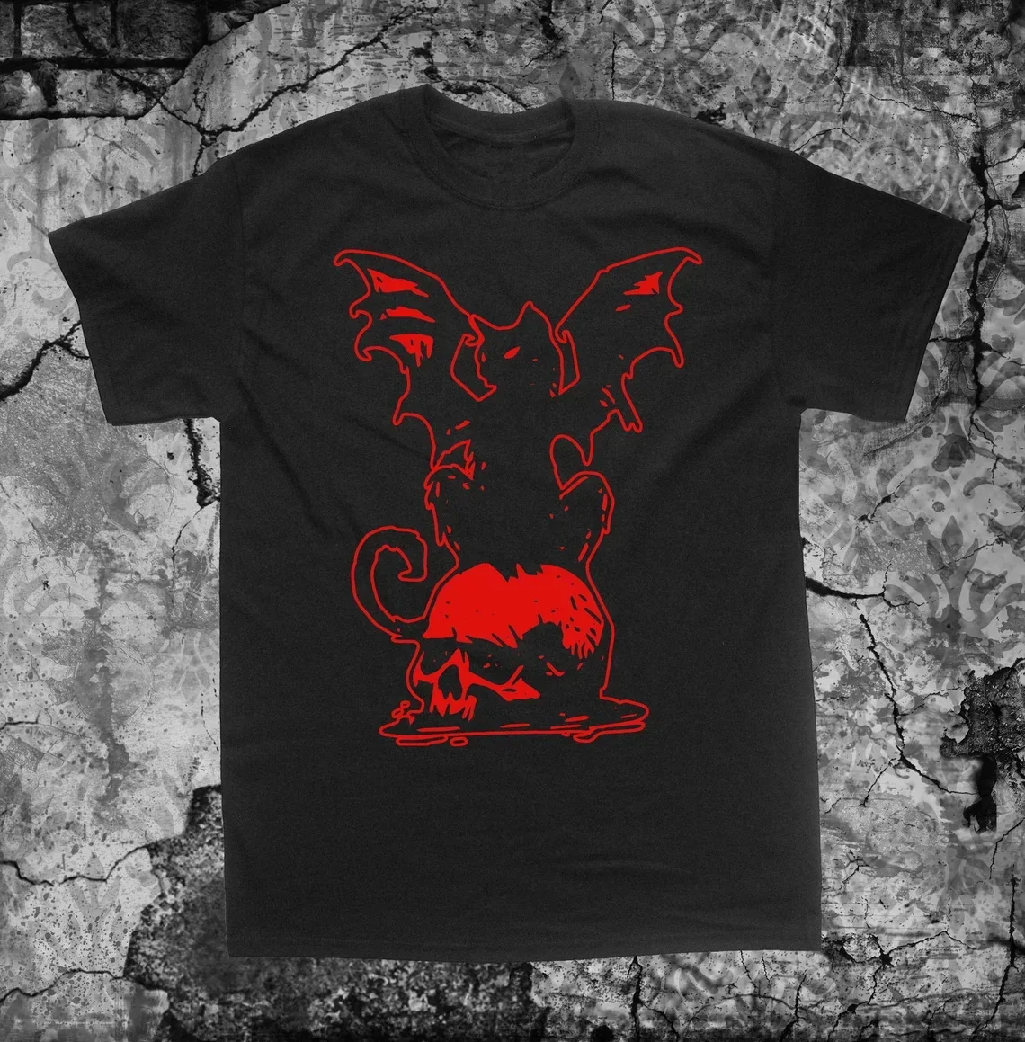 Cat Bat Skull Shirt  Plus Size Gothic Goth Occult Energy Punk Grunge Pentacle Star Pentagram Satanic Baphomet