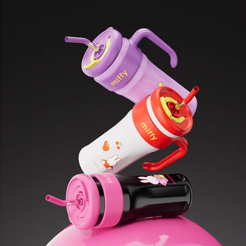 Kubek termiczny Miffy o pojemności 1250 ml, izolowany, kawaii, z motywem kreskówkowym, o dużej pojemności, przenośny, długotrwały termos do użytku na zewnątrz.