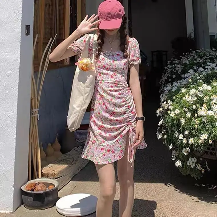 

Drawstring Fishtail Skirt New Floral Dress Summer Clothes Ins Super Fairy Student French First Love Dress