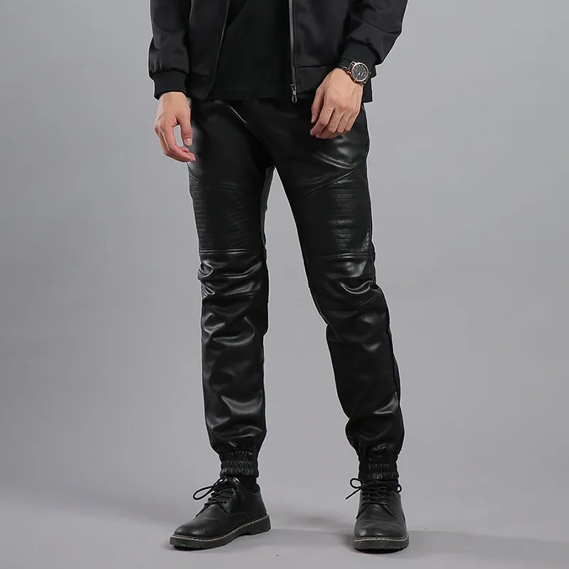 

Mens Motorcycle Leather Pants Casual Fashion Slim Fit Pilot Motorcycle Motorcycle Tide Riding Leather Pants