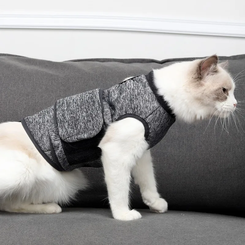 Cat Anxiety Jacket Dog Anxiety Relief Calming Vest Gray Anti Anxiety Calming Wrap for Small Dogs Cats Outdoor Travel Separation