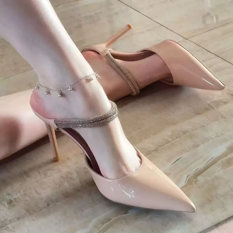 

High-quality Brand Rhinestone-encrusted Women's Sexy Pointed-toe High Heels, Crystal Stilettos, Summer Low-cut Plus-size Sandals