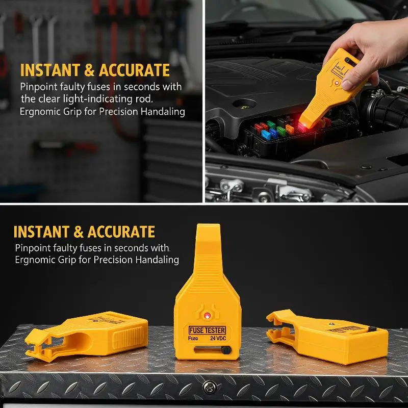Car Fuse Detection Tester 24V DC 1Pcs LED Indicator Non Slip Grip Handy Tool for Vehicle Regular Maintenance